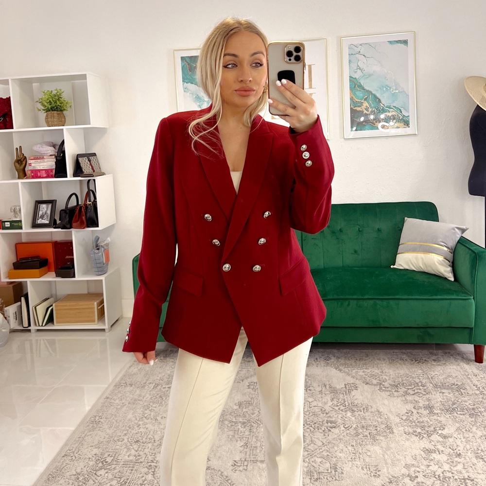 White House Black Market Double Breasted Burgundy Blazer